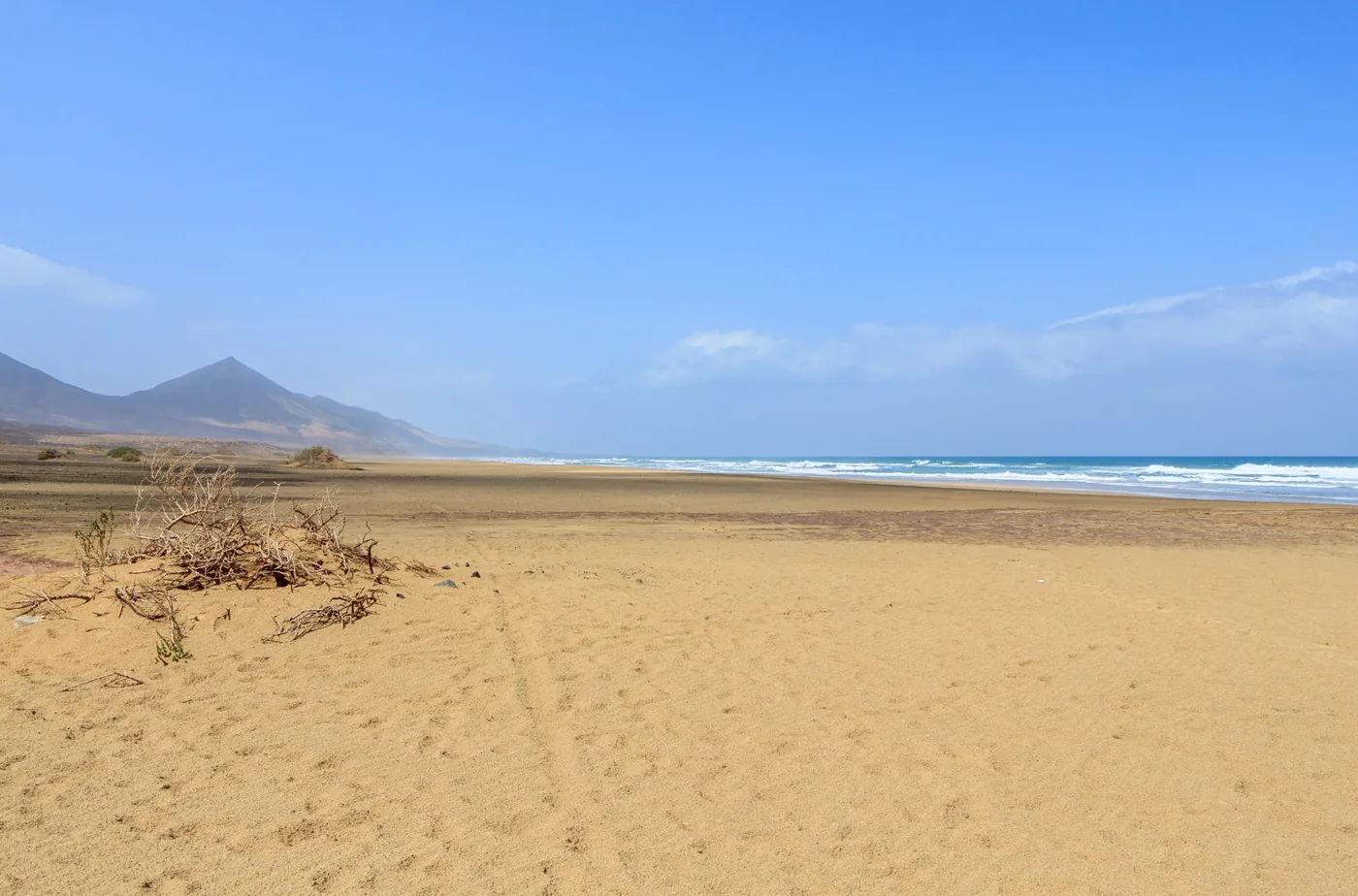Cofete beach stretching below the Jandía mountains