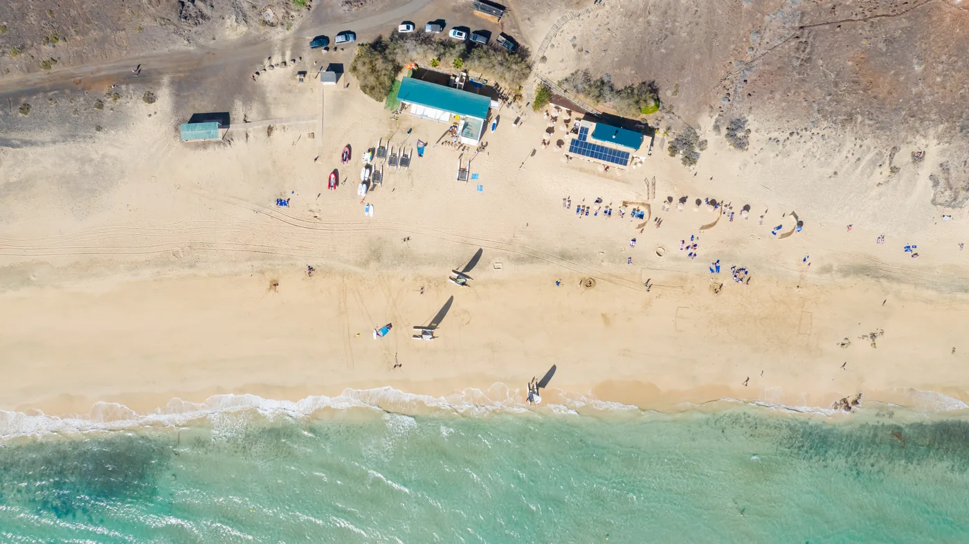 Water-sports stalls on Esquinzo-Butihondo beach