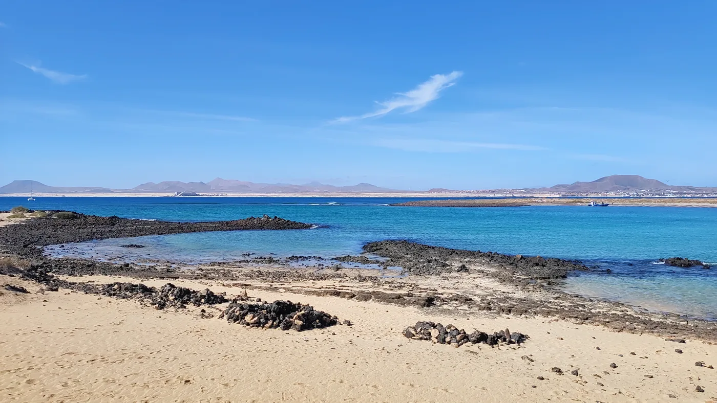 Playa de la Concha on Lobos, white sand and shallow turquoise water