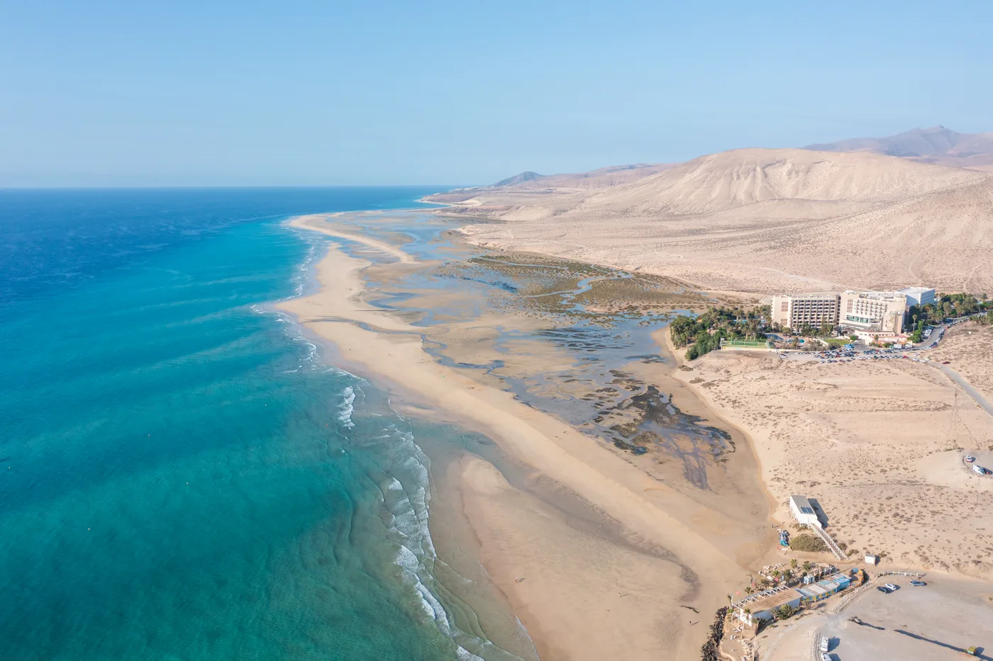 The sand bar and lagoon of Sotavento seen from above