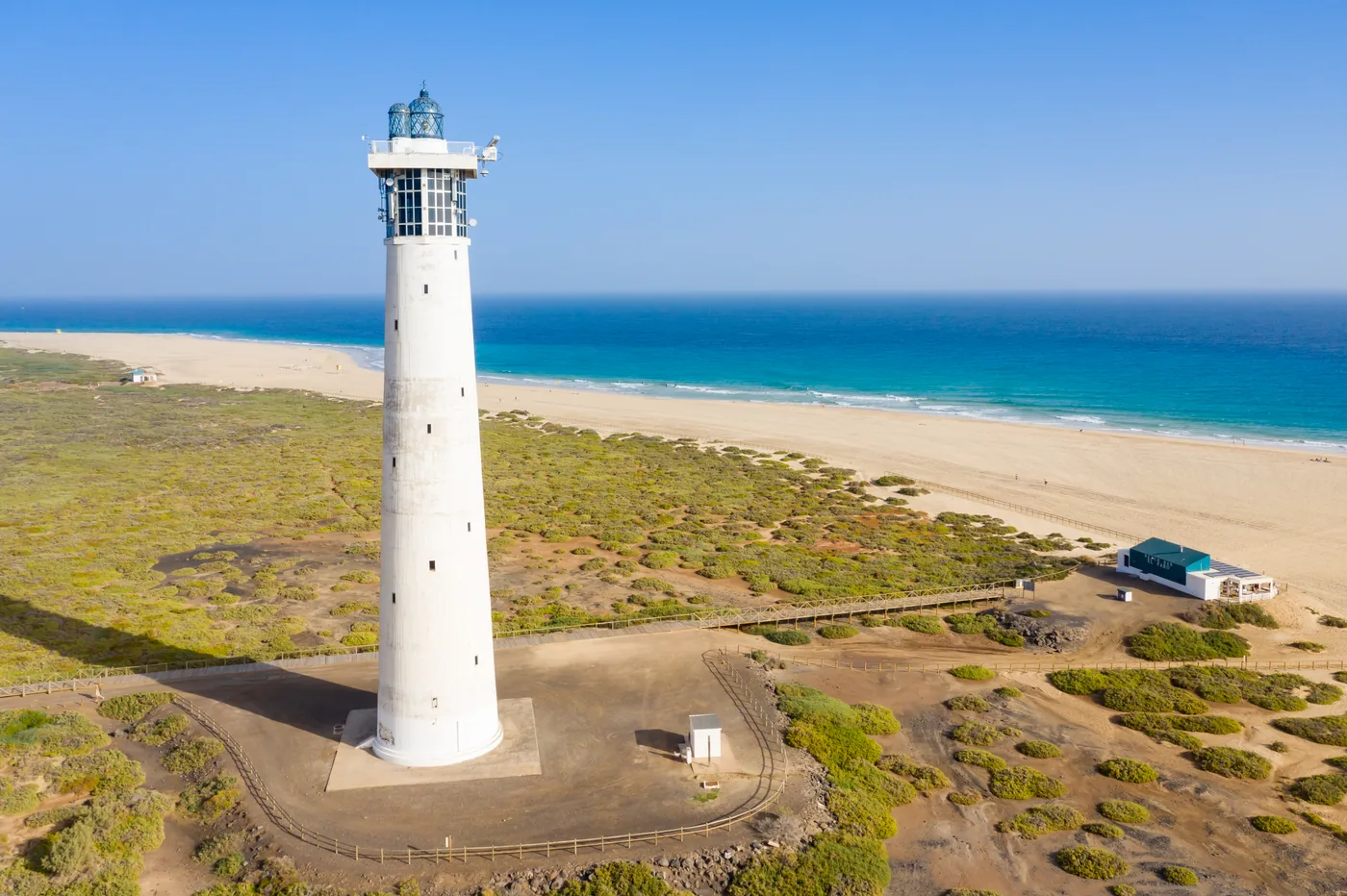 Morro Jable lighthouse beside Playa del Matorral, Fuerteventura.