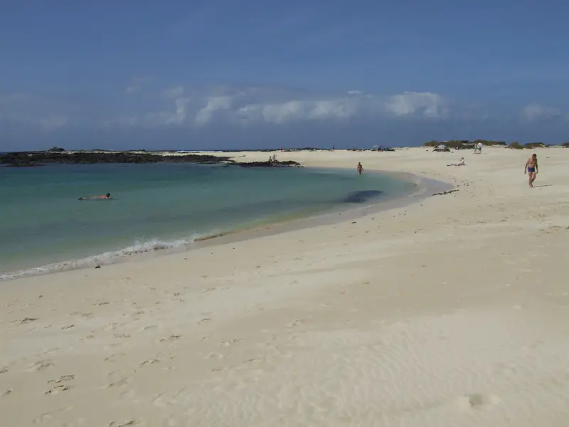 Sandy beach and turquoise water at El Cotillo, Fuerteventura.